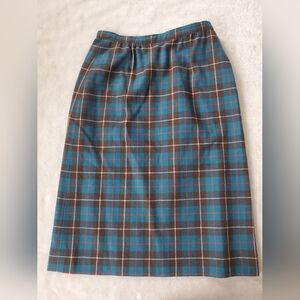 Pendleton Tartan Wool Skirt Sz 14 Plaid Pleated Blue Brown